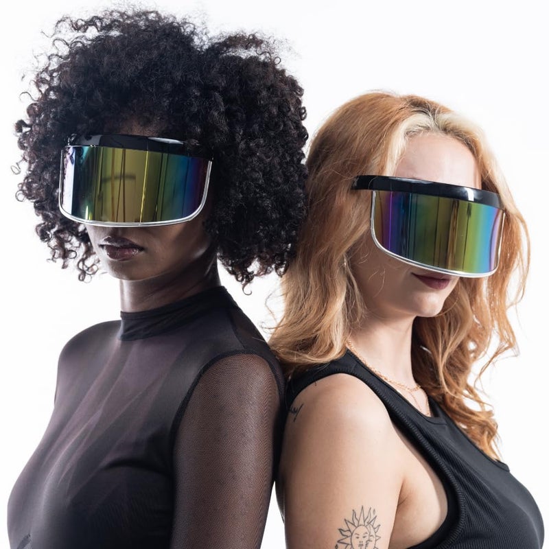 GloFX Rainbow Mirror Visor Sunglasses â€“ Oversized Full Face Festival Accessories, Reflective Cyberpunk Glasses for Rave Essentials, Rave Outfits & UV Protection - Image 3